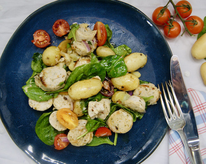 Salade tiède aux pommes de terre et chipolatas