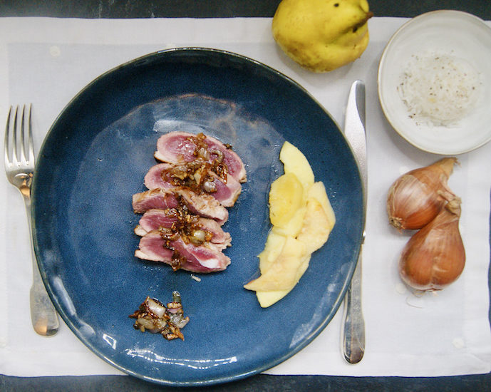 Canard au miel et aux coings