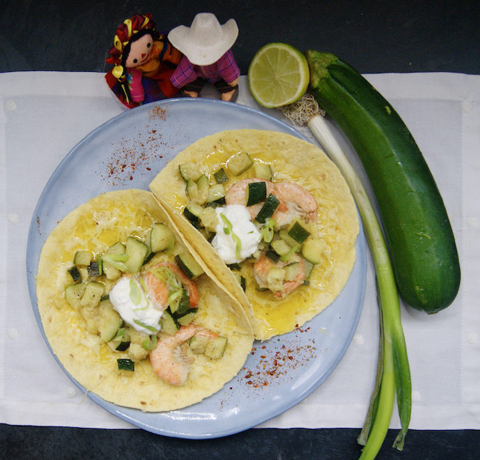 Tostadas de crevettes aux courgettes