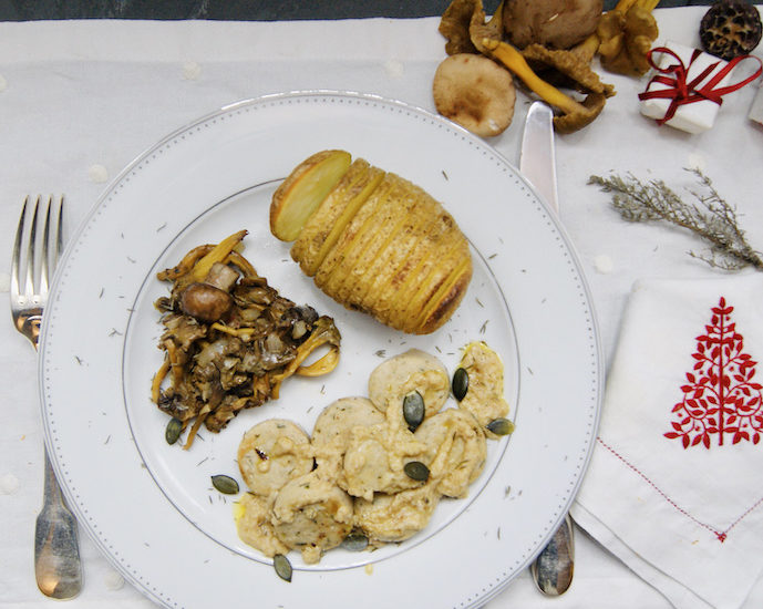 Champignons des bois et boudin blanc, sauce au foie gras