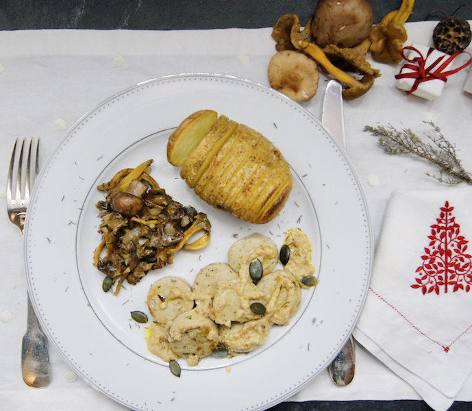 Champignons des bois et boudin blanc, sauce au foie gras