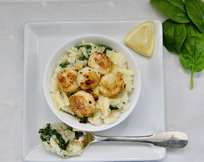 Risotto aux épinards et noix de Saint Jacques poêlées