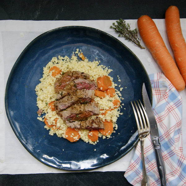 Steak et taboulé de carottes au miel