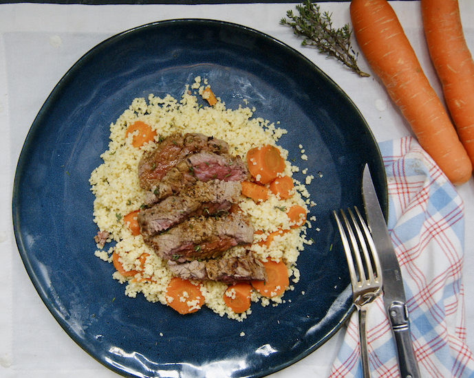 Steak et taboulé de carottes au miel