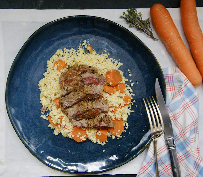 Steak et taboulé de carottes au miel