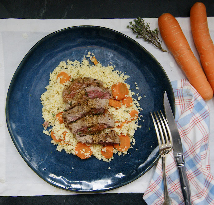 Steak et taboulé de carottes au miel