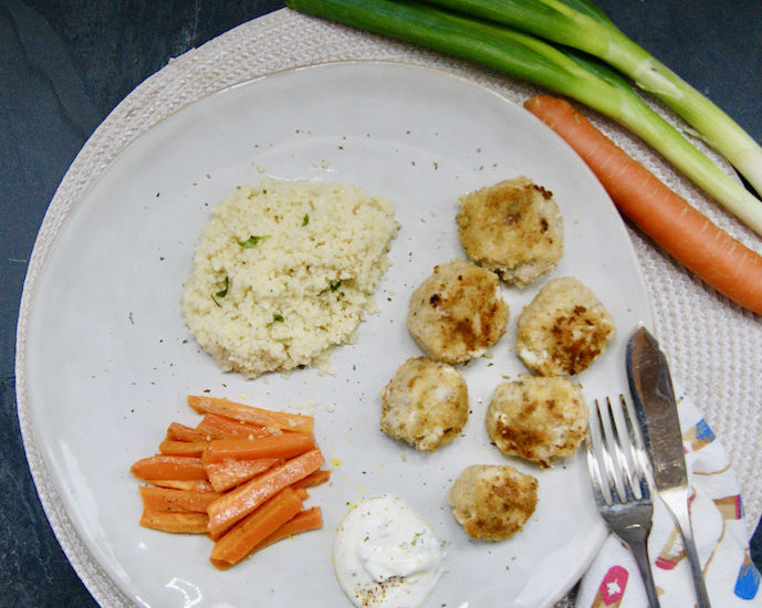 Croquettes de poisson, carottes et boulgour