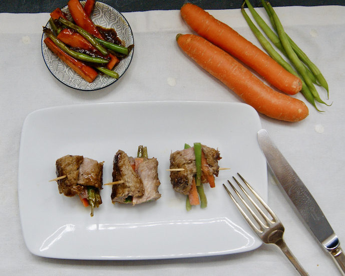 Roulés de boeuf carottes-haricots verts