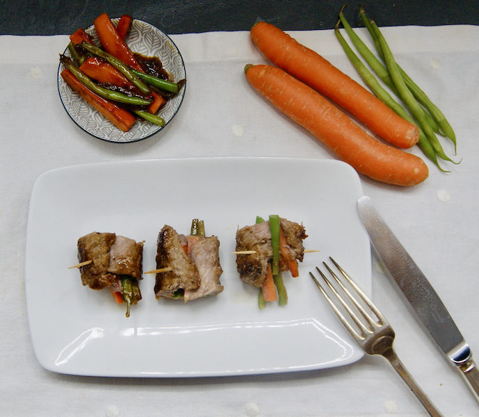 Roulés de boeuf carottes-haricots verts