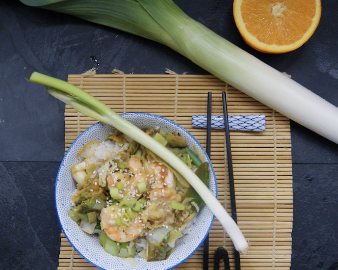 Crevettes au sésame parfumées à l’orange