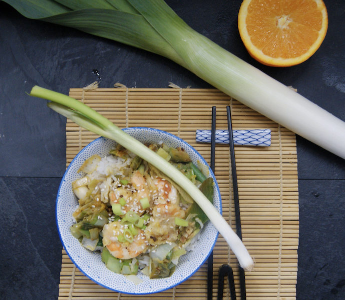 Crevettes au sésame parfumées à l’orange