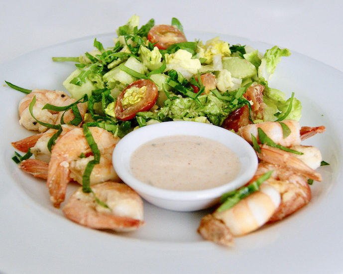 Crevettes poêlées, sauce cocktail