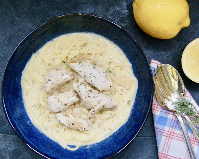 Pâtes au poulet, ail et citron