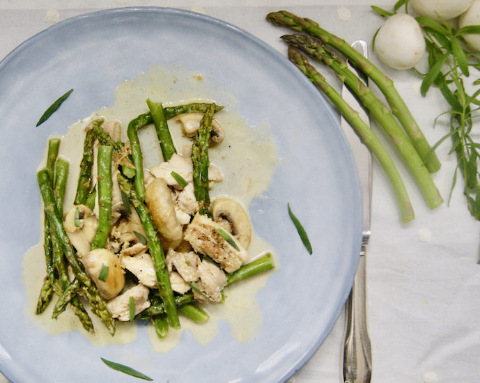 Fricassée d’asperges et champignons au poulet