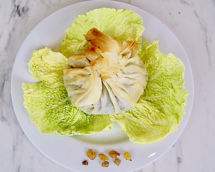 Aumonière à l’agneau et au chou frisé