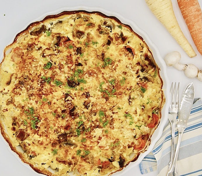 Gratin de tilapia aux carottes-champignons-panais et lardons