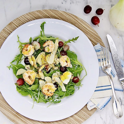 Salade de fenouil grillé, crevettes et vinaigrette à l’orange