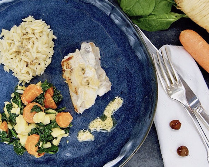 Escalopes de dinde farcies et trio de légumes