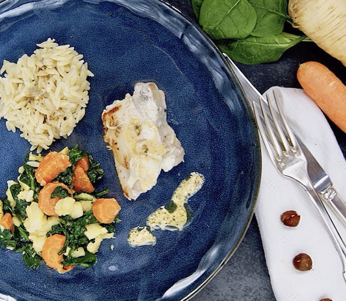 Escalopes de dinde farcies et trio de légumes