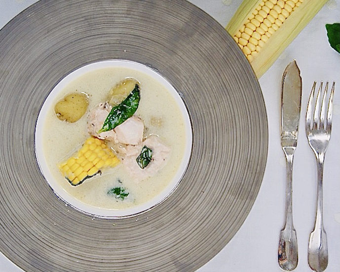 Crème de saumon au maïs et basilic