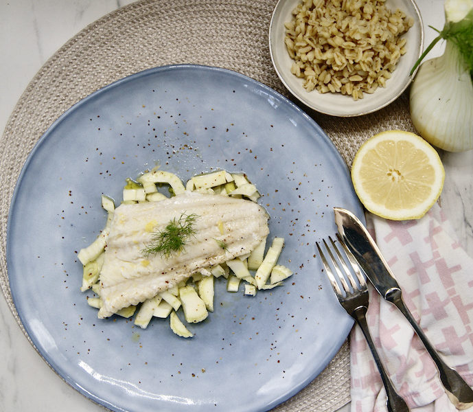 Salade de fenouil cru mariné et colin