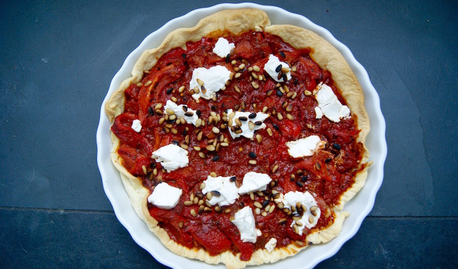 Tarte aux poivrons et aux pignons