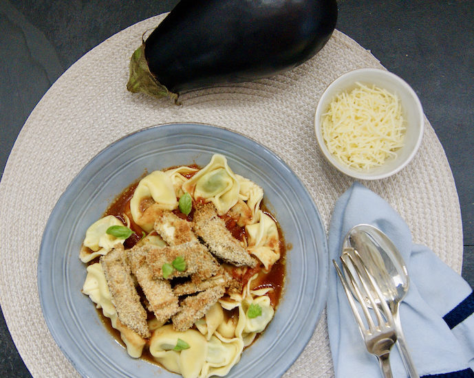 Tortelloni aux aubergines panées