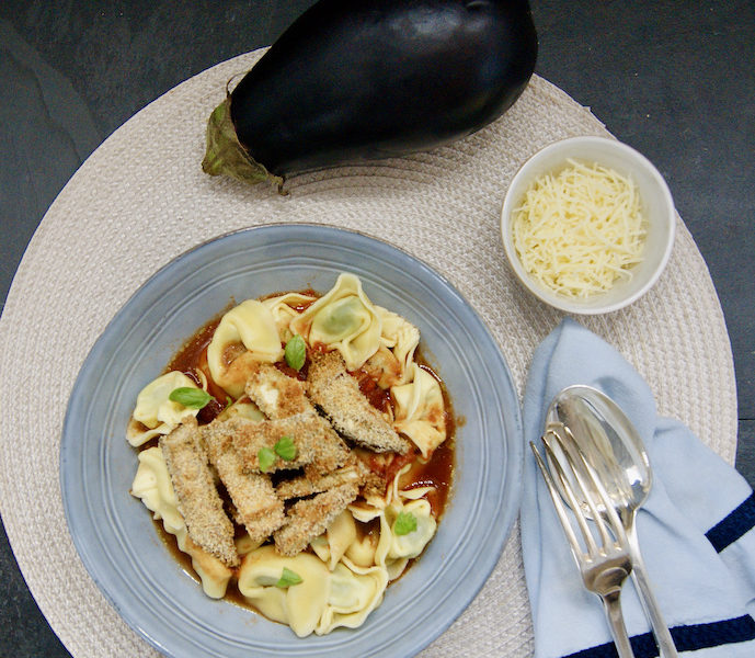 Tortelloni aux aubergines panées