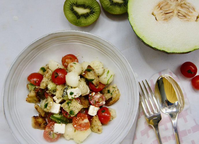 Salade de melon vert et kiwi à la feta