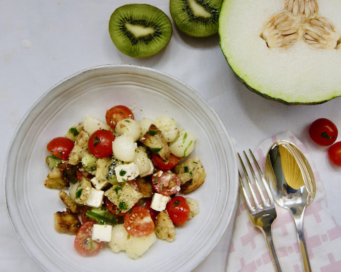 Salade de melon vert et kiwi à la feta