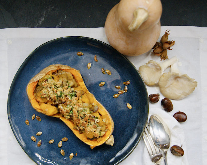 Crumble de courge butternut aux pleurotes