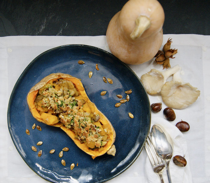 Crumble de courge butternut aux pleurotes
