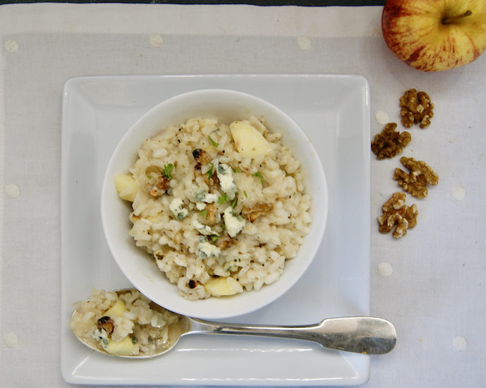 Risotto au gorgonzola, pommes et noix