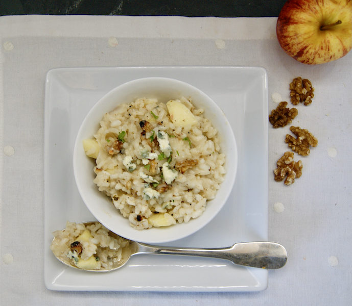 Risotto au gorgonzola, pommes et noix
