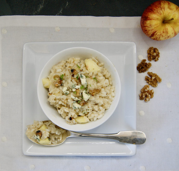 Risotto au gorgonzola, pommes et noix