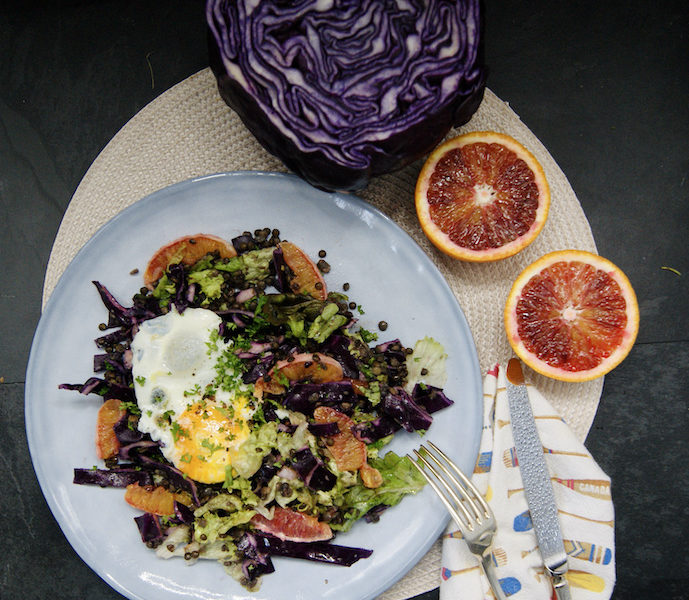 Salade d’hiver aux lentilles, chou rouge et oranges sanguines