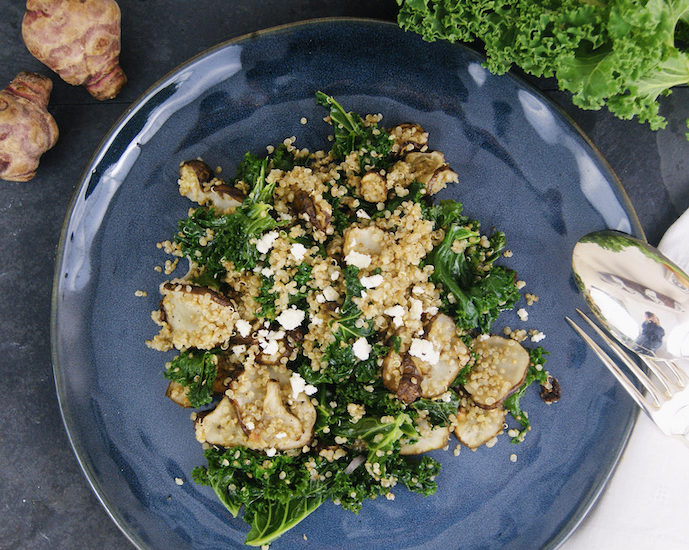 Quinoa aux topinambours et chou kale