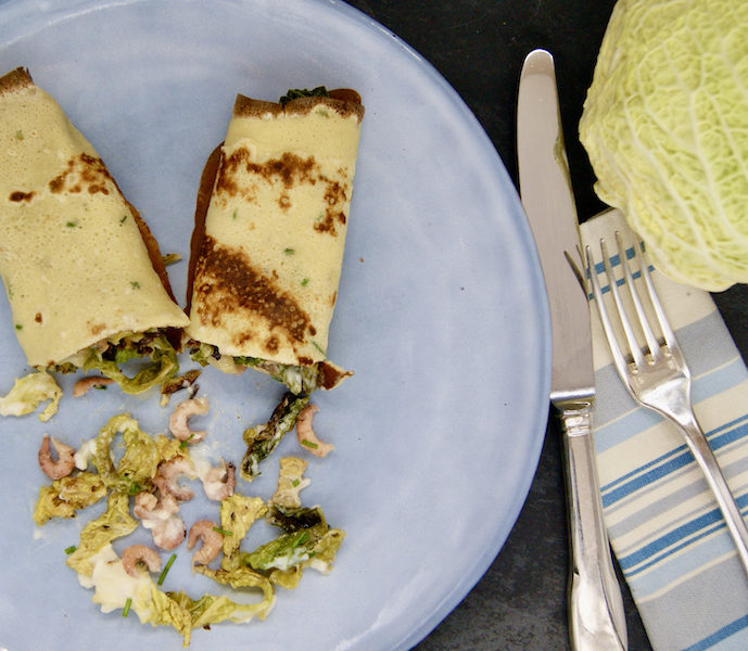 Crêpes au chou vert et aux crevettes