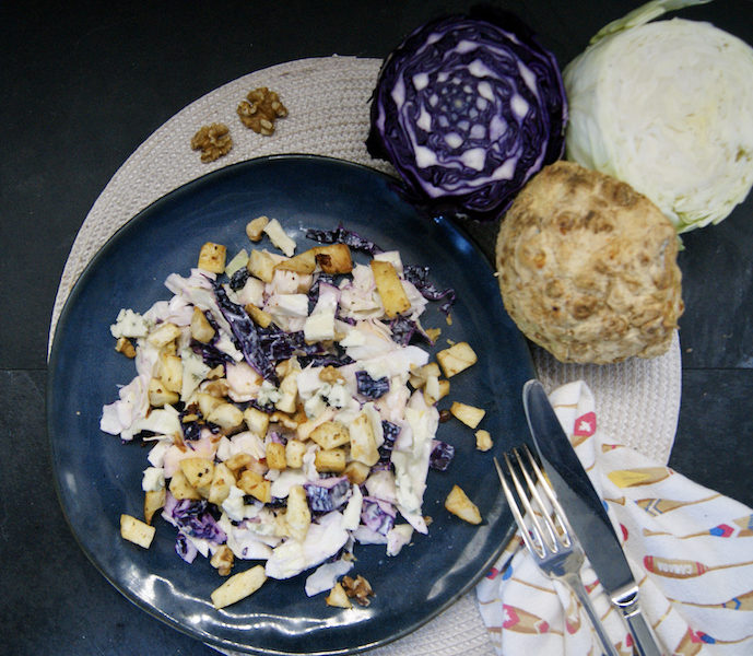 Coleslaw au céléri-rave, roquefort et noix