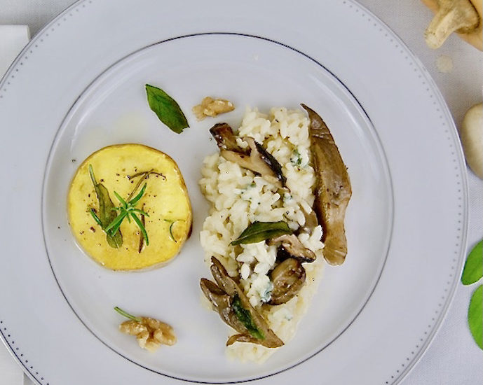 Steak de Butternut grillé et risotto aux champignons