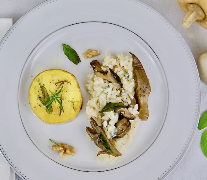 Steak de Butternut grillé et risotto aux champignons