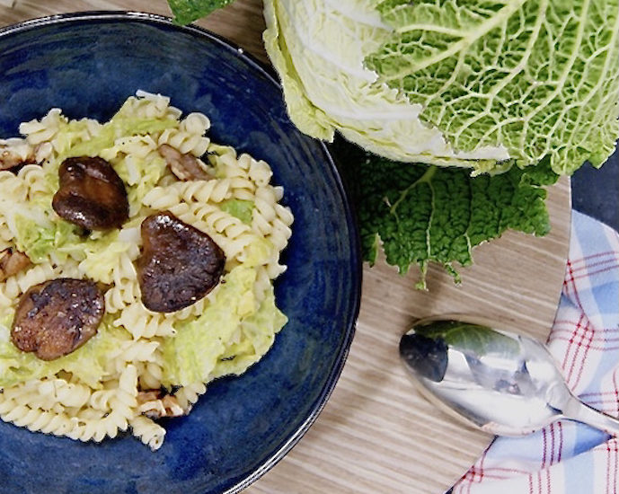 Pâtes au chou vert et champignons