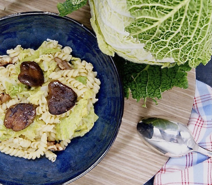 Pâtes au chou vert et champignons