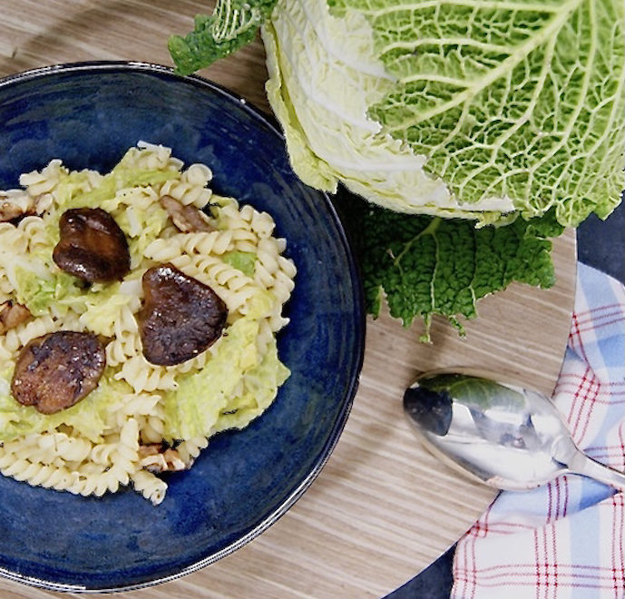 Pâtes au chou vert et champignons