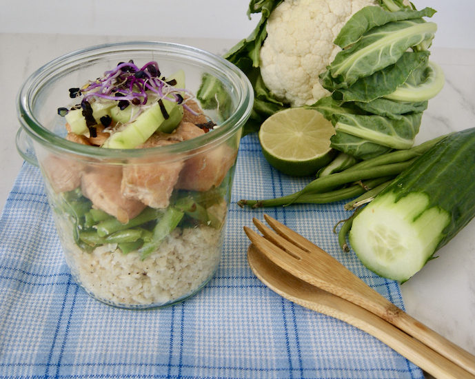 Saumon et chou-fleur en pot