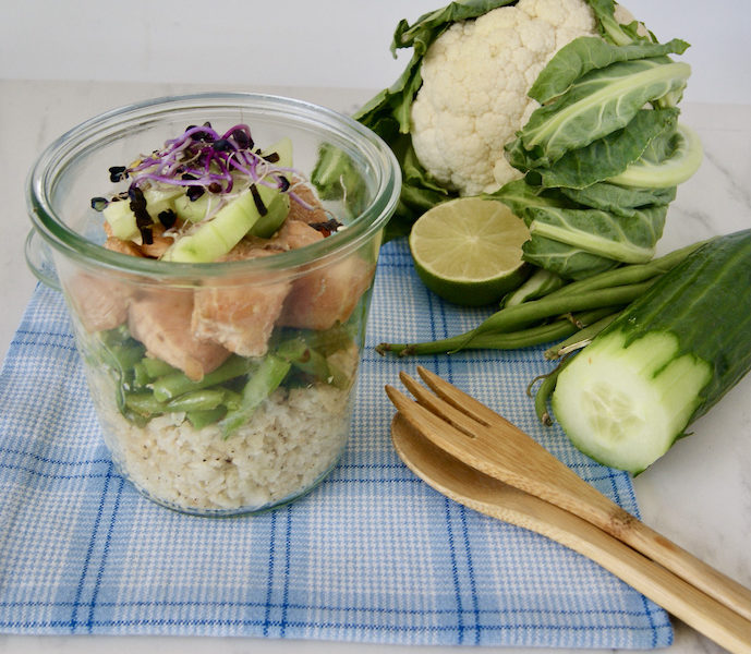 Saumon et chou-fleur en pot
