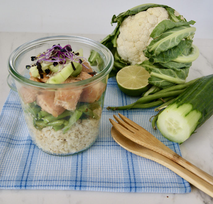 Saumon et chou-fleur en pot