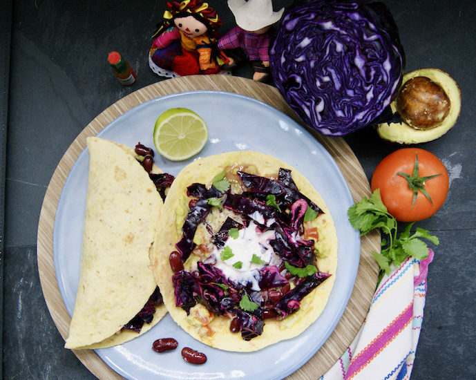 Tortillas végétariennes au chou rouge