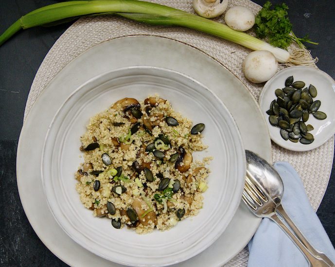 Quinoa aux champignons rôtis et graines de courge