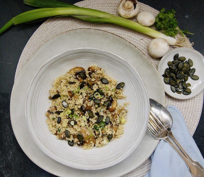 Quinoa aux champignons rôtis et graines de courge